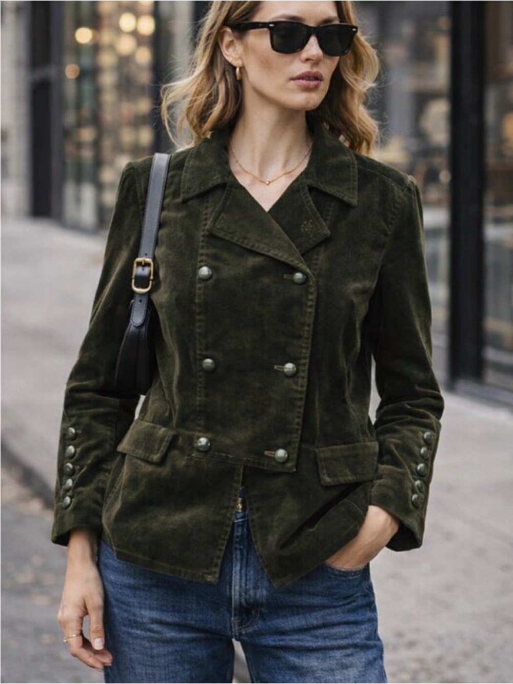 Talbots Dark Green Velvet Military Jacket Double Breasted 20W